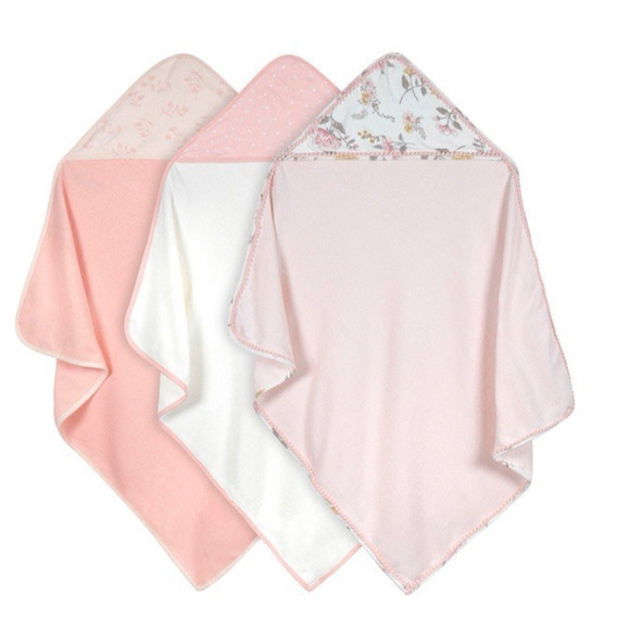 Just Born 3-Pack Hooded Bath Towels Vintage Pink Floral - Picture 2 of 8